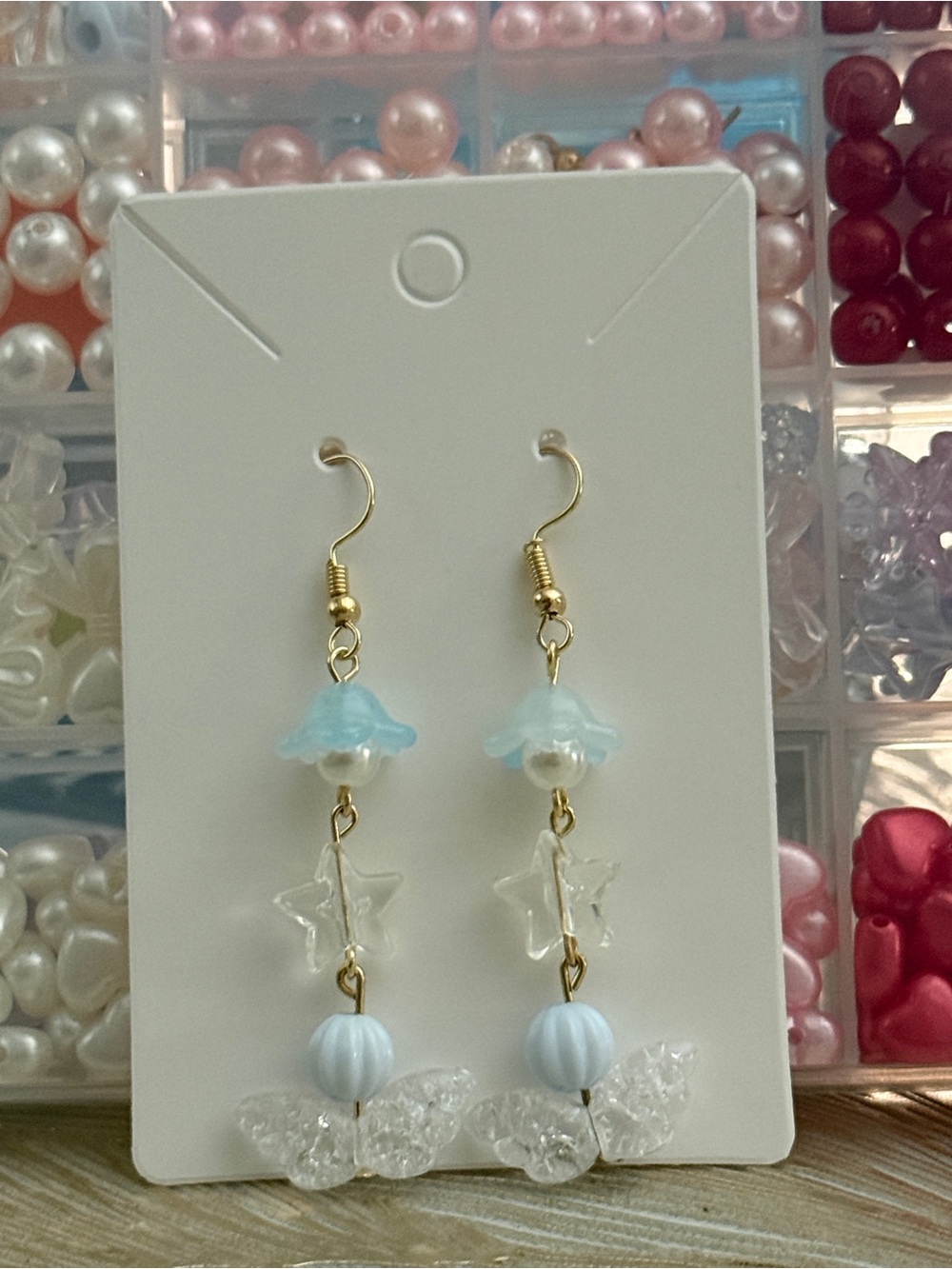 Handmade Blue and Clear Star Drop Earrings